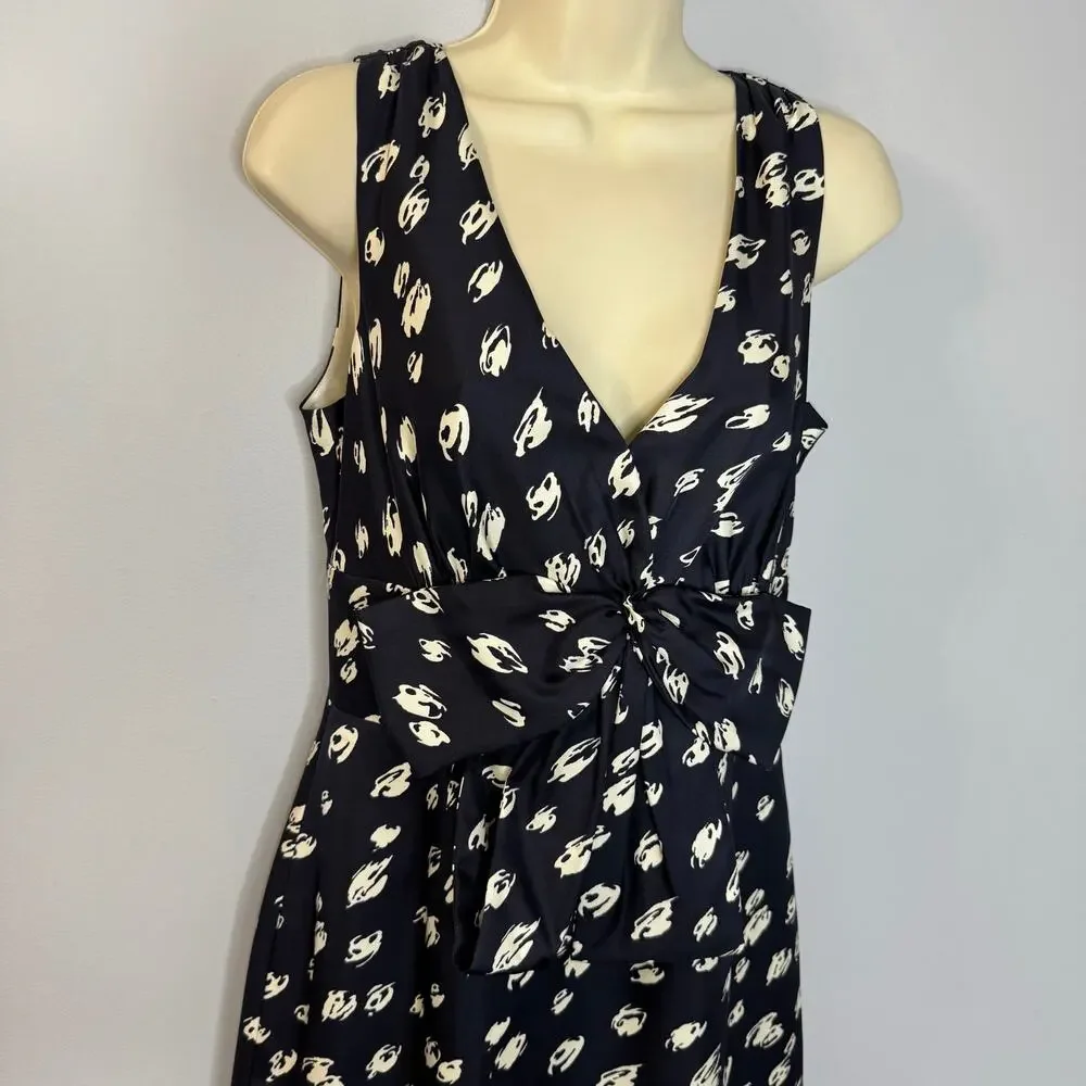 Kate Spade Blue Doodled Polka Dots Silk Bow Waist Blaine Dress women's 6 New
